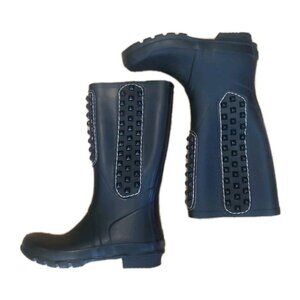 BCBGMaxAzria Rain Boots Military Black Studded Rubber Wellies Size 7